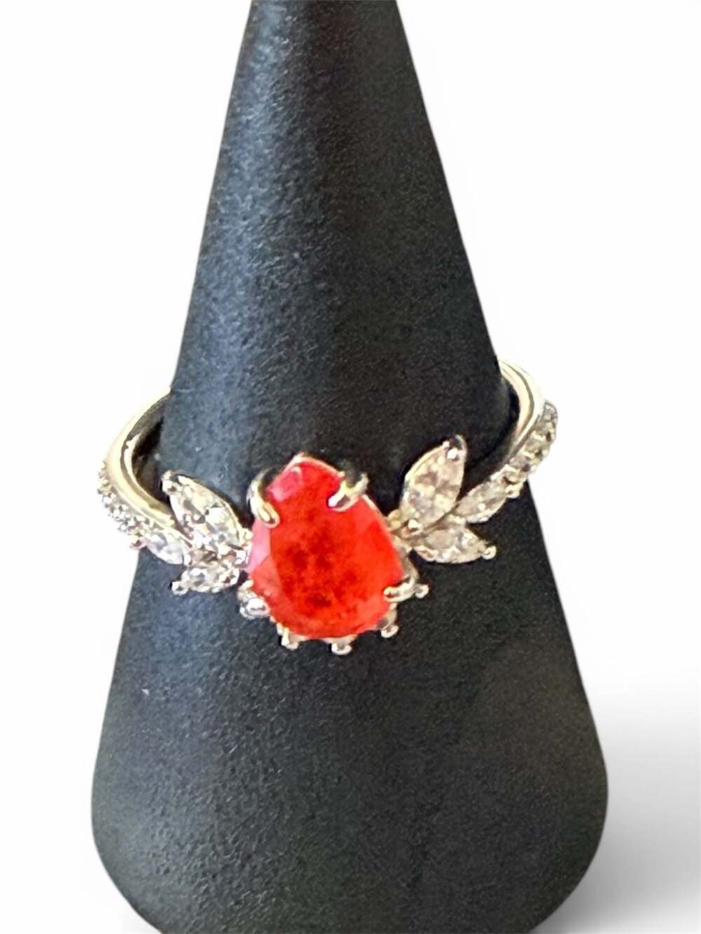Bomb Party Shimmering Wonder Lab Created Carnelian Rhodium Plated Ring Size 6